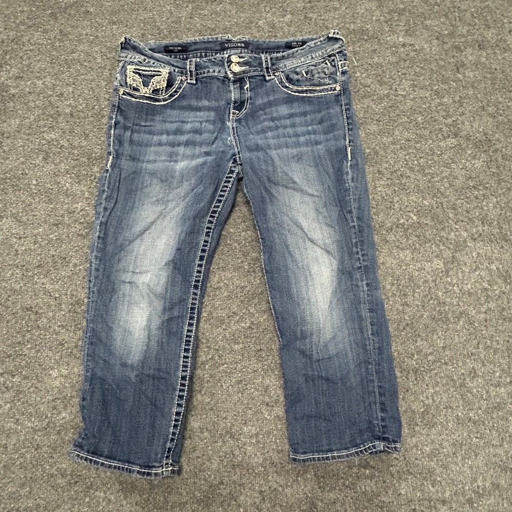 Vigoss Capri Jeans Womens Size 11/12 Blue Chelsea Embellished Stitch Denim Fair